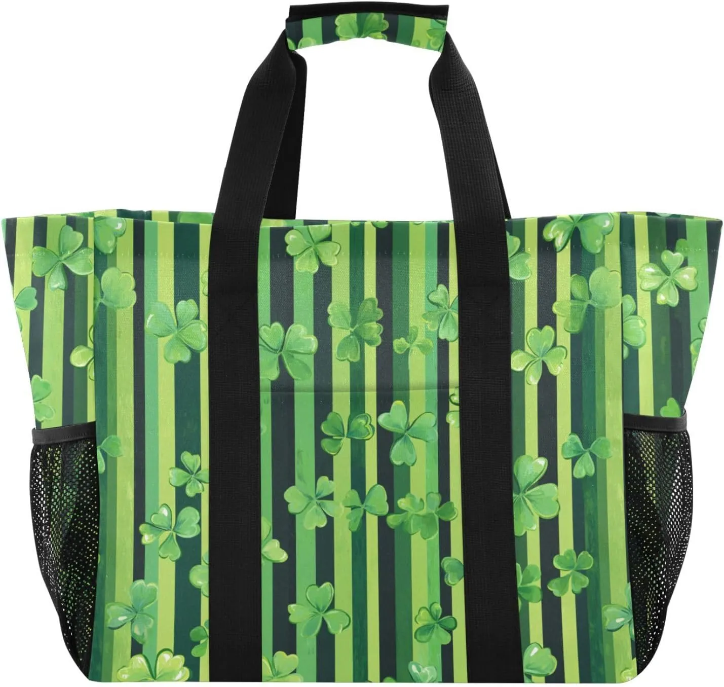 ALAZA St. Patrick's Day Clover Leaves and Glasses Of Beer Waterproof Beach Tote Bags