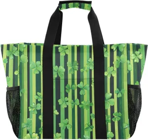 ALAZA St. Patrick's Day Clover Leaves and Glasses Of Beer Waterproof Beach Tote Bags