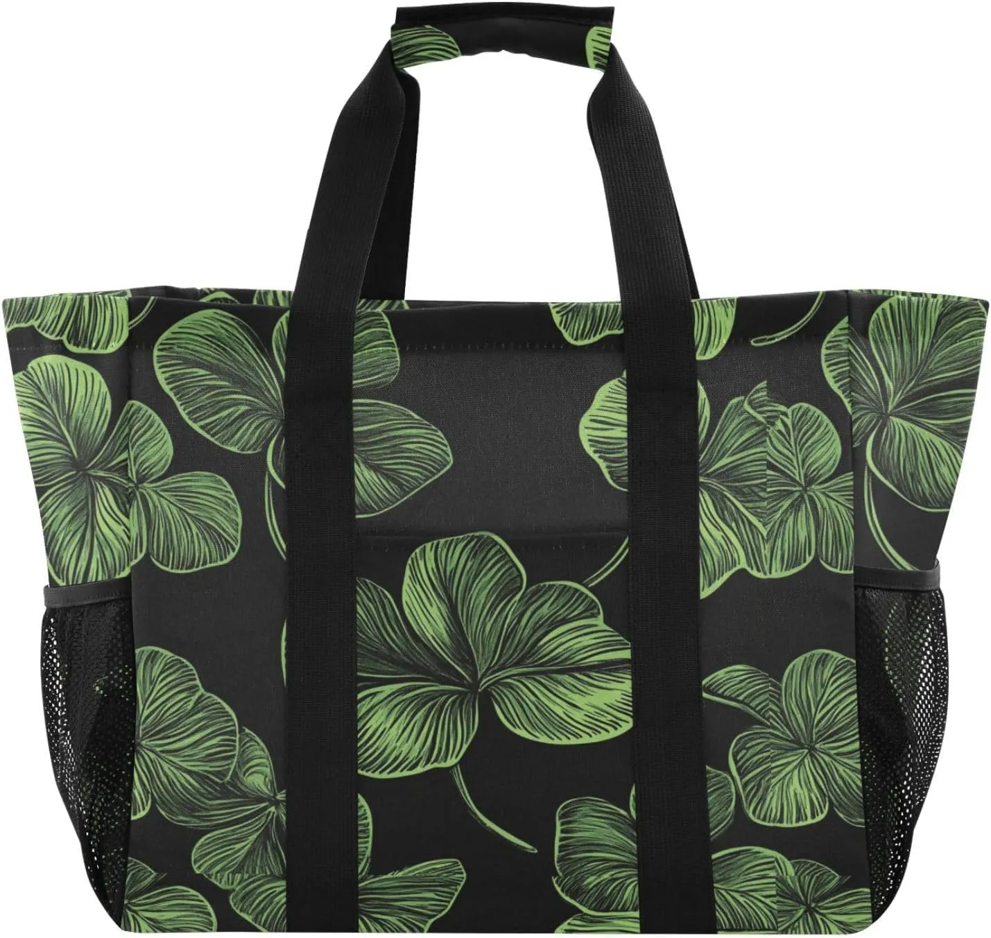 ALAZA St. Patrick's Day Clover Leaves and Glasses Of Beer Waterproof Beach Tote Bags