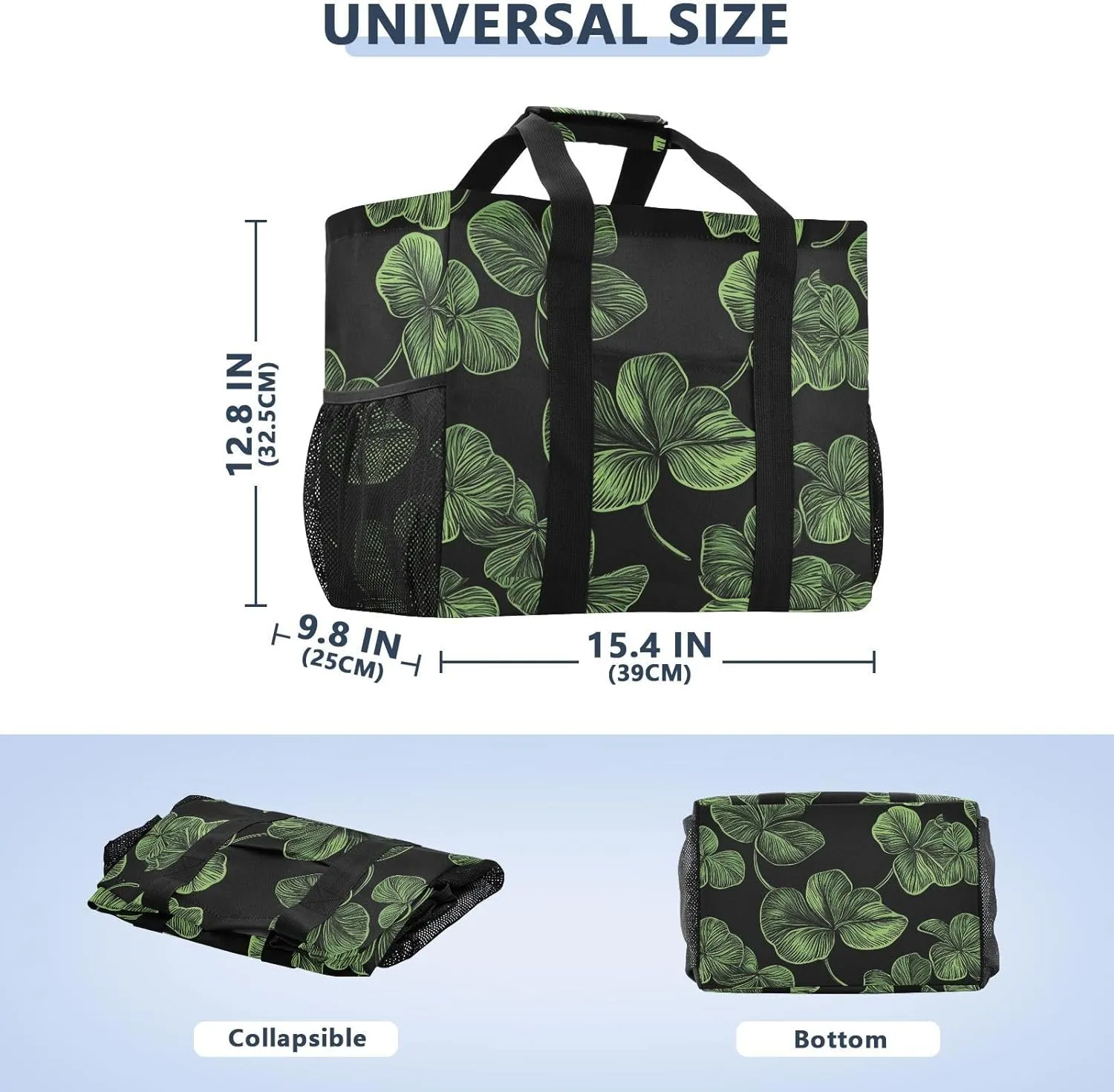 ALAZA St. Patrick's Day Clover Leaves and Glasses Of Beer Waterproof Beach Tote Bags