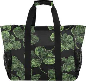 ALAZA St. Patrick's Day Clover Leaves and Glasses Of Beer Waterproof Beach Tote Bags