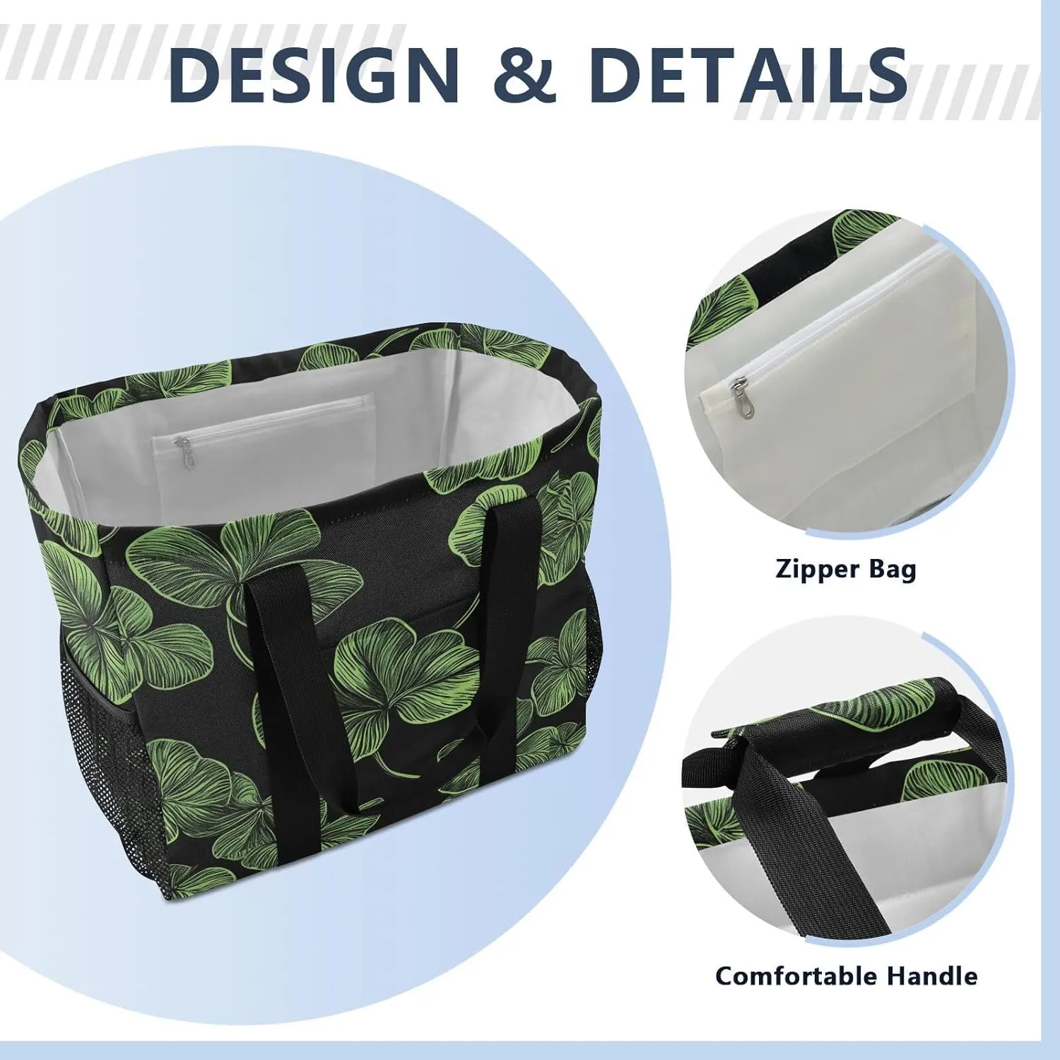 ALAZA St. Patrick's Day Clover Leaves and Glasses Of Beer Waterproof Beach Tote Bags