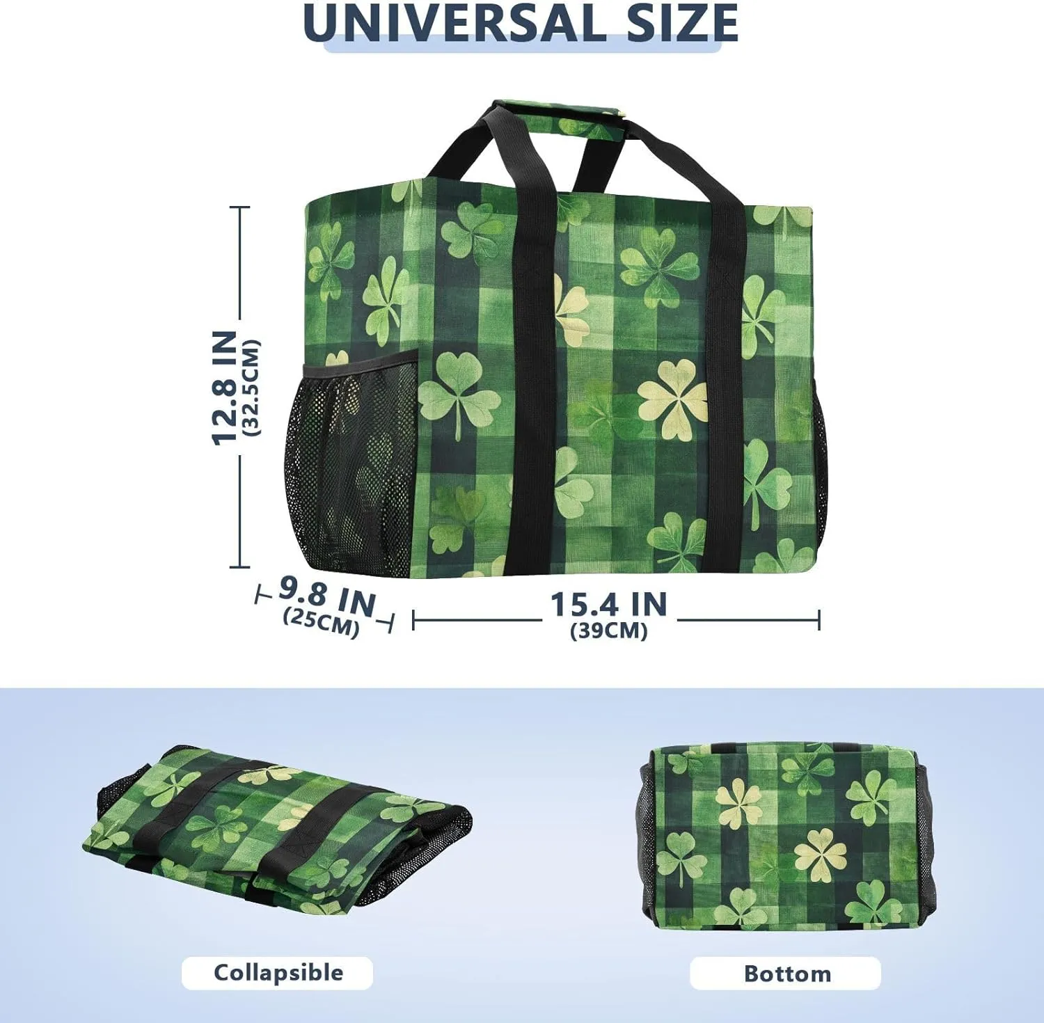 ALAZA St. Patricks Day Plaid Clover Leaves Waterproof Beach Tote Bags