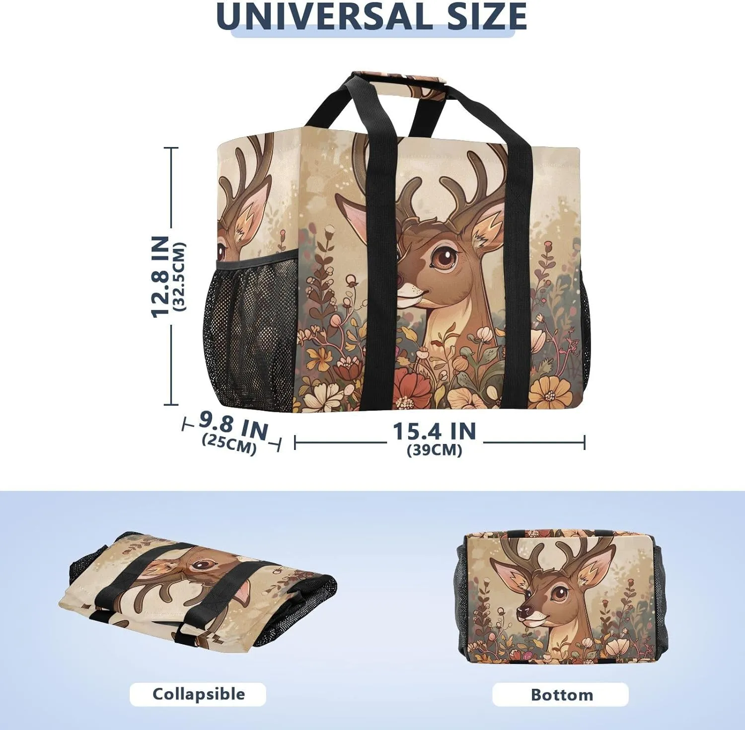 ALAZA Watercolor Moon Winter Deer Waterproof Beach Tote Bags