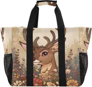 ALAZA Watercolor Moon Winter Deer Waterproof Beach Tote Bags