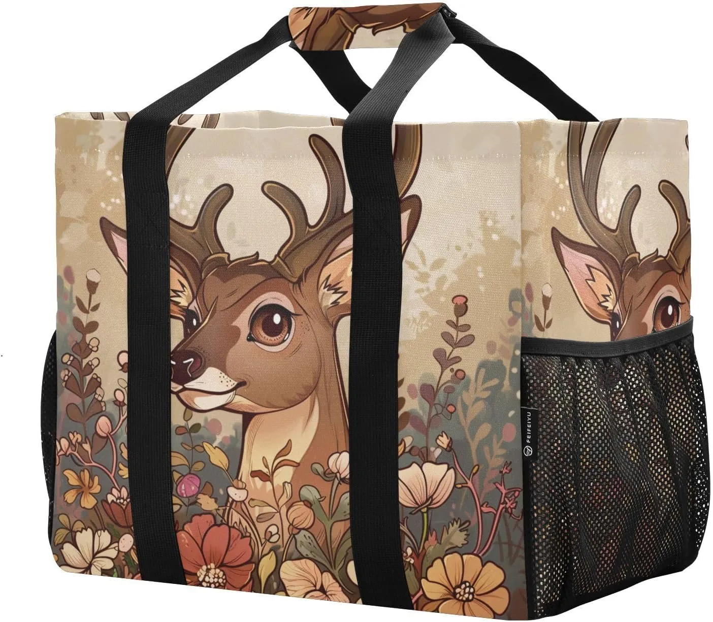 ALAZA Watercolor Moon Winter Deer Waterproof Beach Tote Bags
