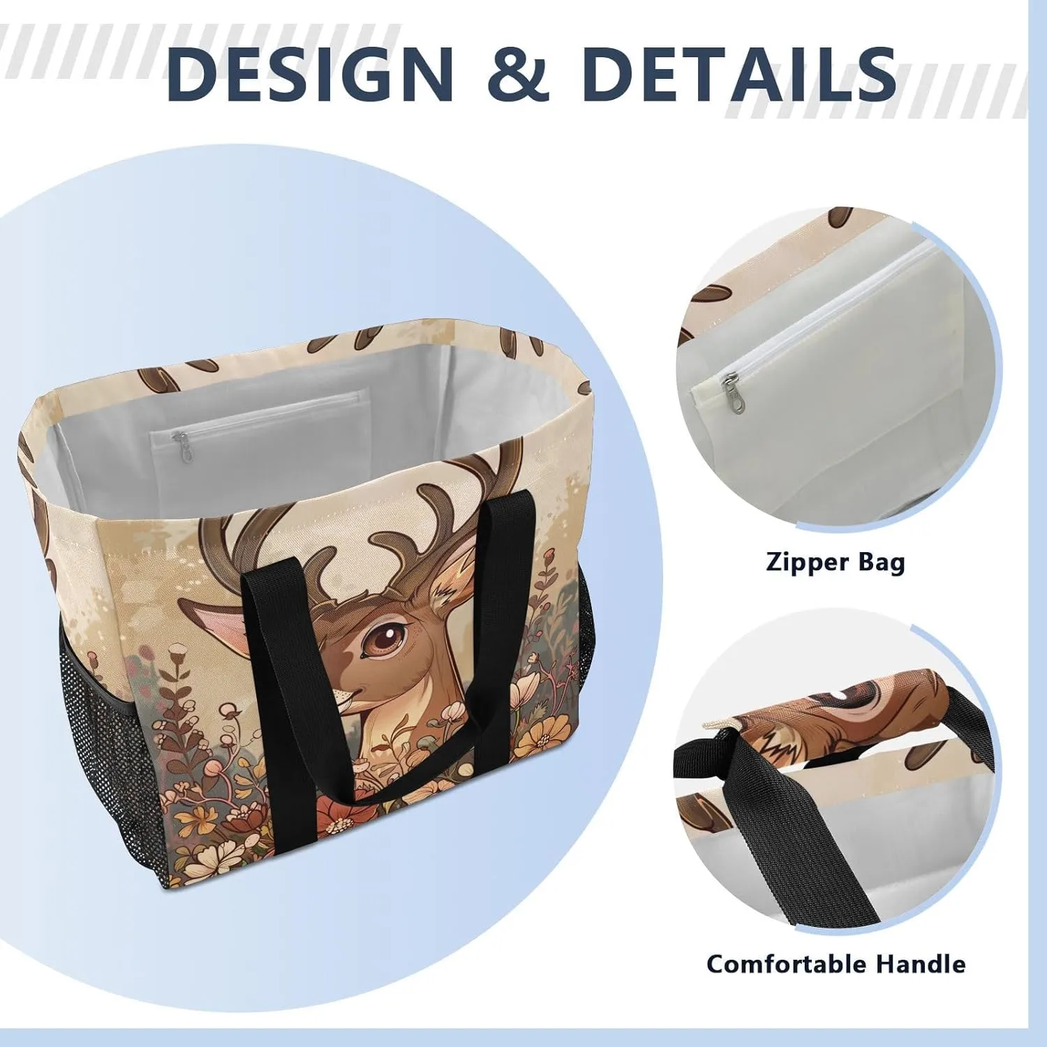 ALAZA Watercolor Moon Winter Deer Waterproof Beach Tote Bags