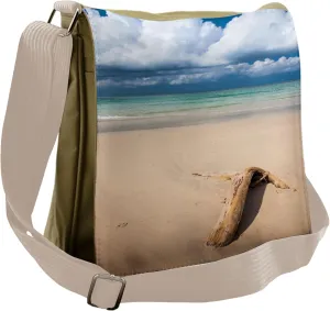 Ambesonne Digital Messenger Bag, Sandy Beach and Clouds, Unisex Cross-body