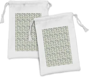 Ambesonne Floral Fabric Pouch Set of 2, Rhythmic Blossoming Flowers Illustration Budding English Garden Art, Small Drawstring Bag for Toiletries Masks and Favors, 9" x 6", Blue Grey and Eggshell
