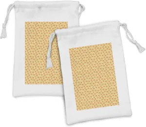 Ambesonne Spring Fabric Pouch Set of 2, Flower Petals Blossoming Bouquets Corsage Retro Pastel Flourish Motif, Small Drawstring Bag for Toiletries Masks and Favors, 9" x 6", Dark Peach Earth Yellow