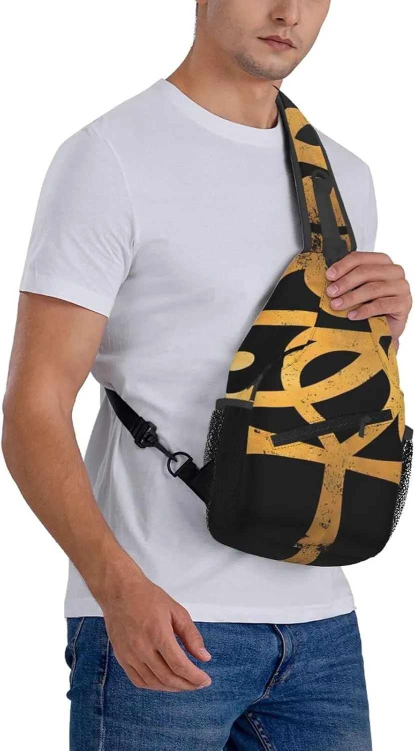 Ancient Ankh Egyptian Eye Symbolcrossbody Bag, Adjustable Shoulder Strap Chest Bag, Sports Travel, Running, Leisure Waist Bag