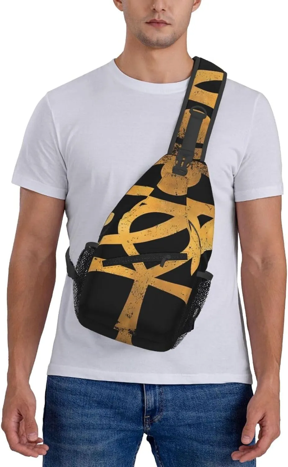 Ancient Ankh Egyptian Eye Symbolcrossbody Bag, Adjustable Shoulder Strap Chest Bag, Sports Travel, Running, Leisure Waist Bag