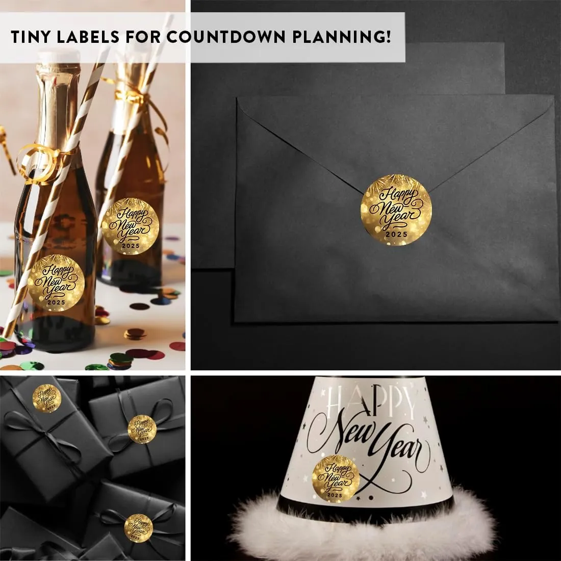 Andaz Press Gold Fireworks Happy New Year Round Stickers 2025 for New Years Party Favors 2025 Happy New Year Gift Bag Candy Boxes Kids Crafts Envelope Seals 2025 Stickers 40 Pack, 2 Inch Size Labels