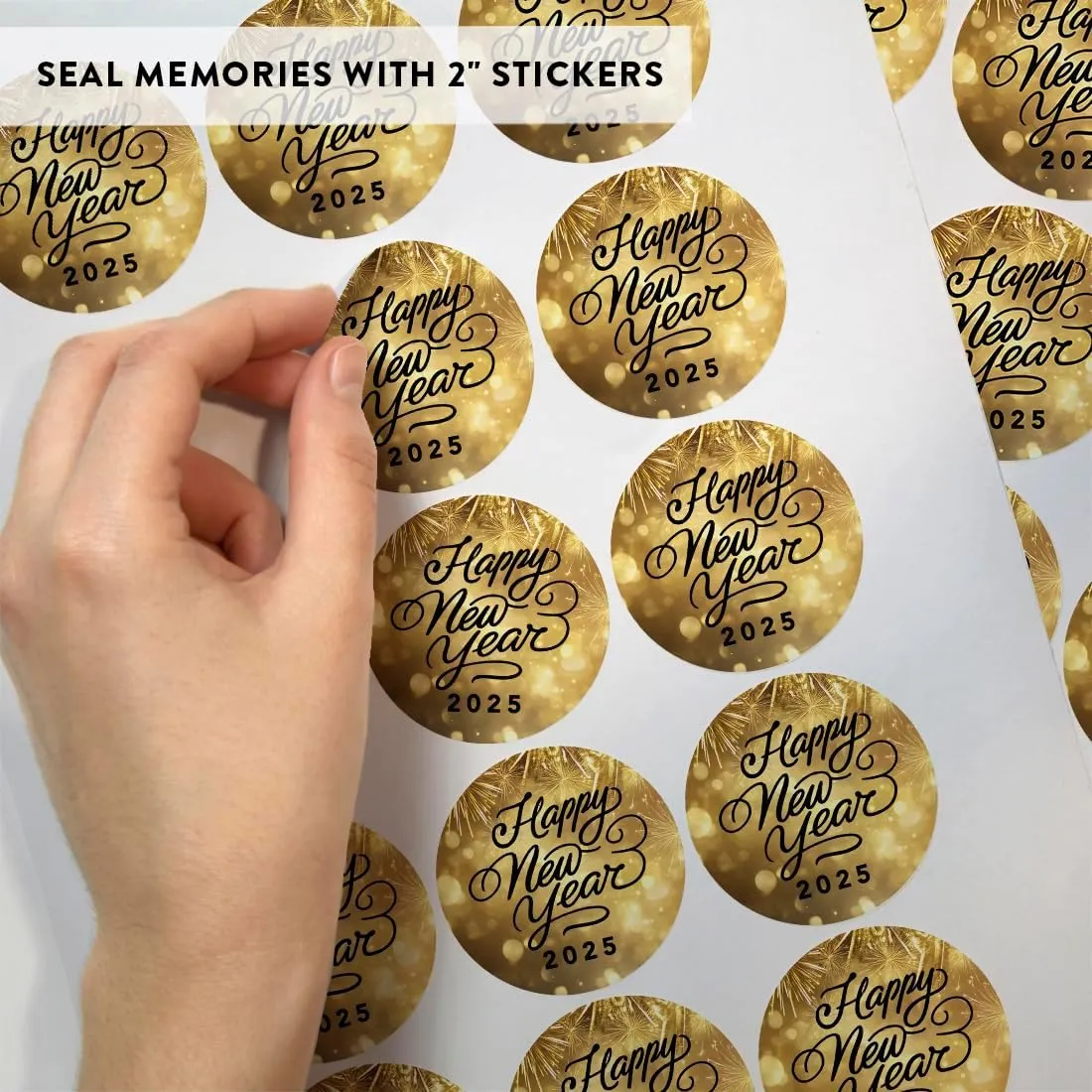 Andaz Press Gold Fireworks Happy New Year Round Stickers 2025 for New Years Party Favors 2025 Happy New Year Gift Bag Candy Boxes Kids Crafts Envelope Seals 2025 Stickers 40 Pack, 2 Inch Size Labels