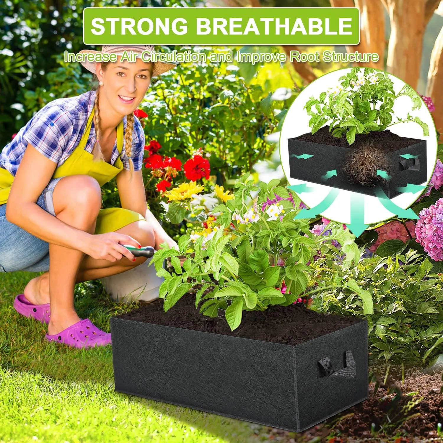 ANGELIOX 3 Pack 8 Gallon Grow Bags, 300G Thickened Nonwoven Fabric Garden Bed,30L Square Flower Planter Pots Containers with Handles for Potato Onion Carrot Taro Radish, Fruit,Flowers(50x30x20cm)