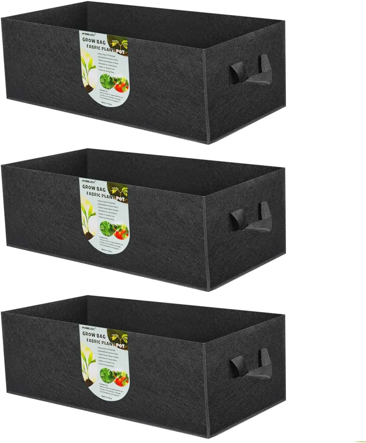 ANGELIOX 3 Pack 8 Gallon Grow Bags, 300G Thickened Nonwoven Fabric Garden Bed,30L Square Flower Planter Pots Containers with Handles for Potato Onion Carrot Taro Radish, Fruit,Flowers(50x30x20cm)