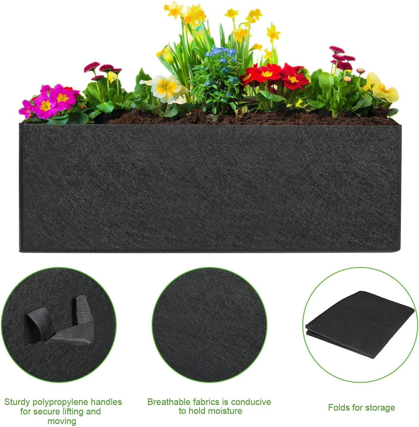ANGELIOX 3 Pack 8 Gallon Grow Bags, 300G Thickened Nonwoven Fabric Garden Bed,30L Square Flower Planter Pots Containers with Handles for Potato Onion Carrot Taro Radish, Fruit,Flowers(50x30x20cm)