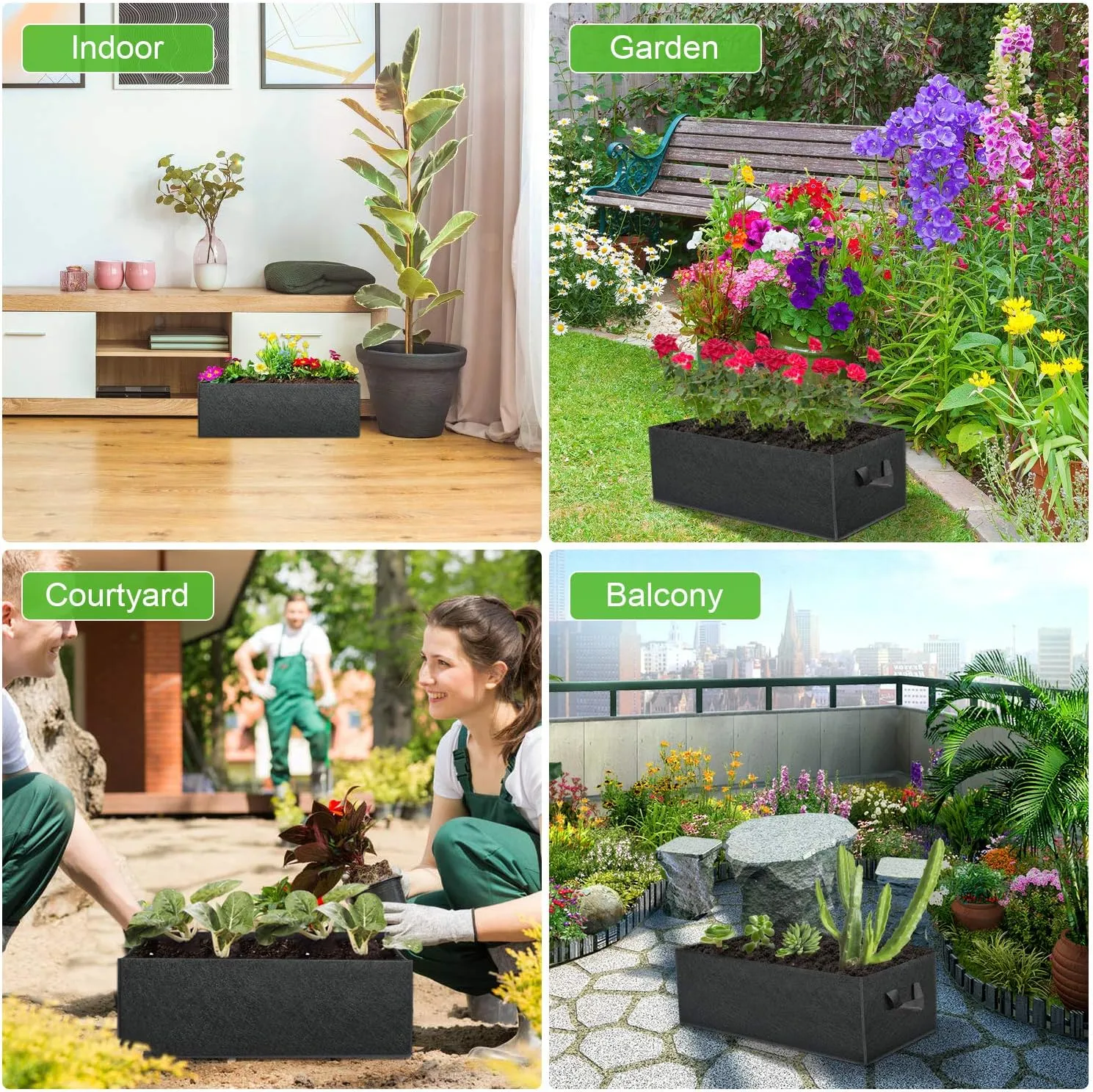 ANGELIOX 3 Pack 8 Gallon Grow Bags, 300G Thickened Nonwoven Fabric Garden Bed,30L Square Flower Planter Pots Containers with Handles for Potato Onion Carrot Taro Radish, Fruit,Flowers(50x30x20cm)