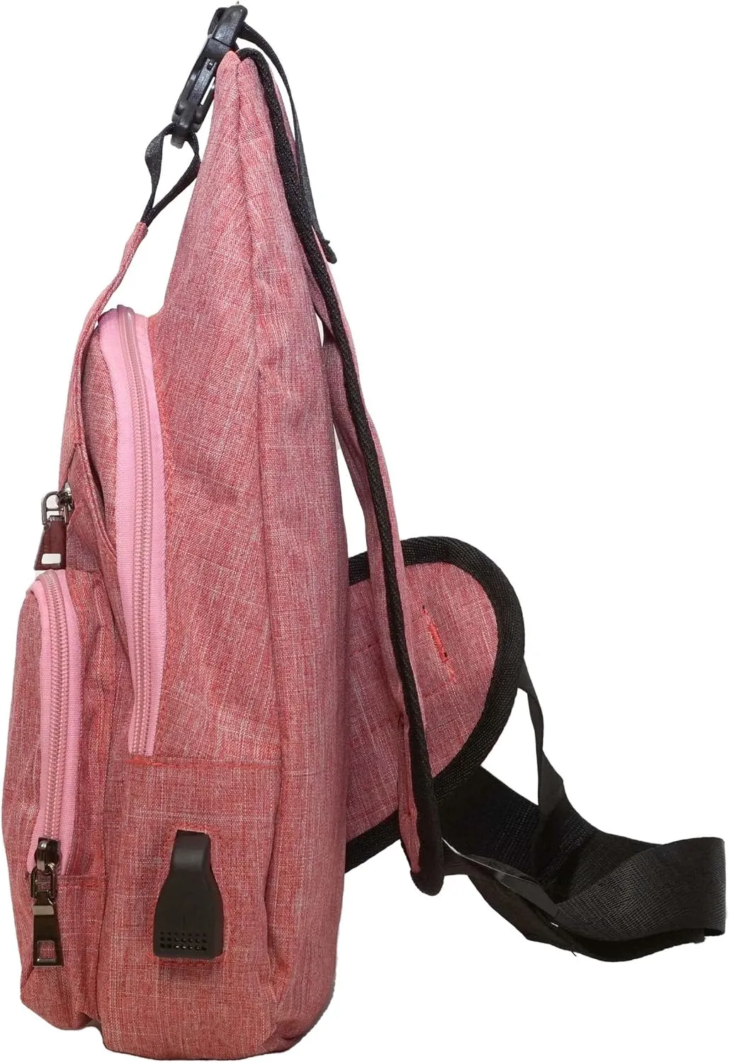 Anti-Theft Daypack Crossbody Sling Backpack, USB Charging Connector Port, Lightweight Day Pack for Travel, Hiking, Everyday, Regular, Rose