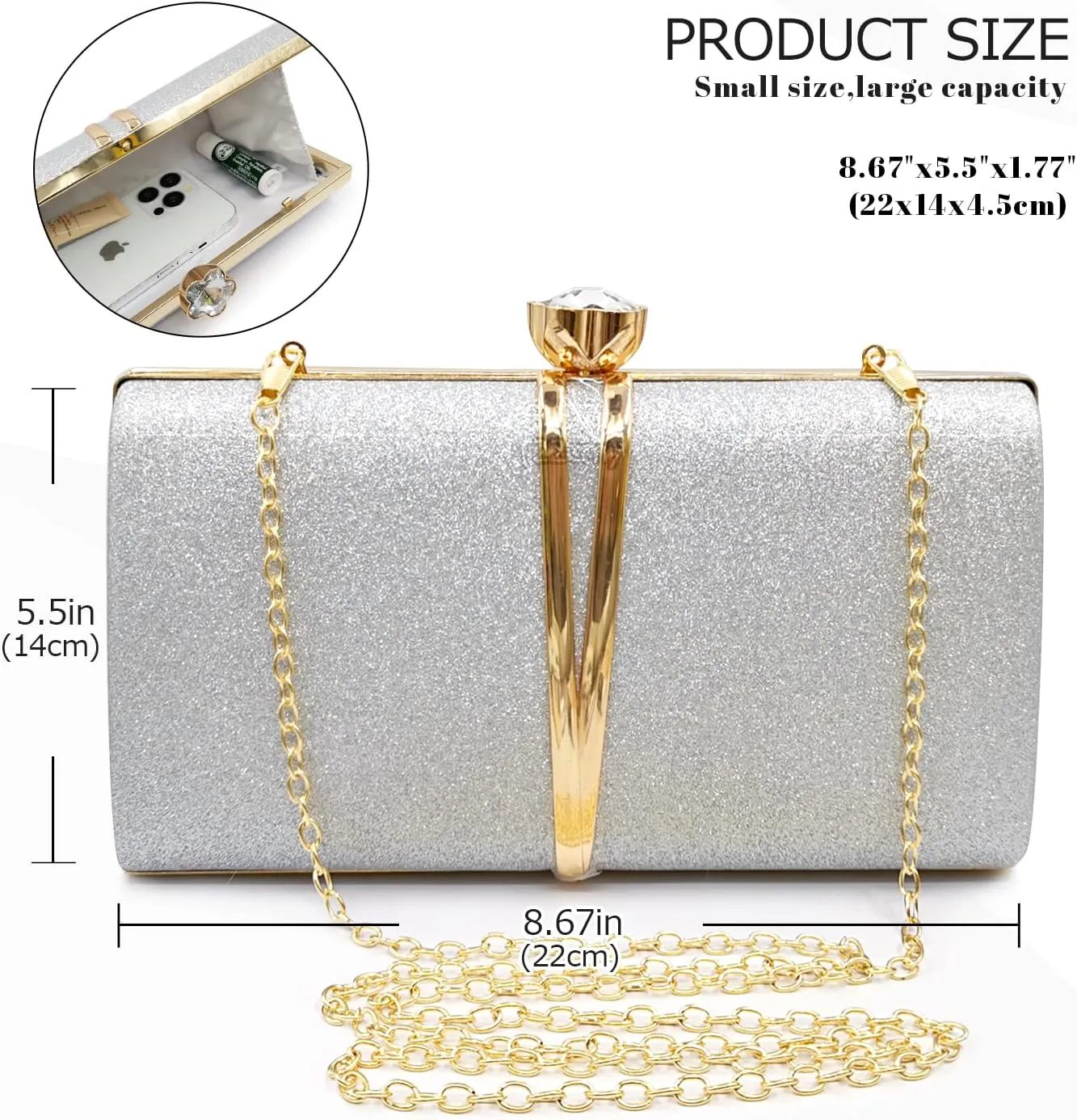 Aovtero Evening Bag Clutch Purses Women Wedding Party Bridal Handbag with Chain