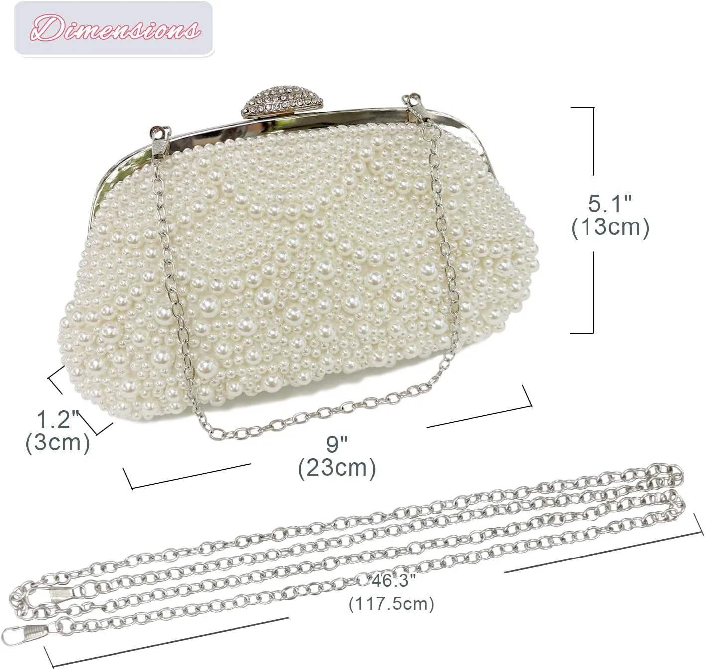 Aovtero Pearl Clutch Bride Bag Purse Women Wedding Prom Evening Bags Formal Full Beaded Handbag with Chain