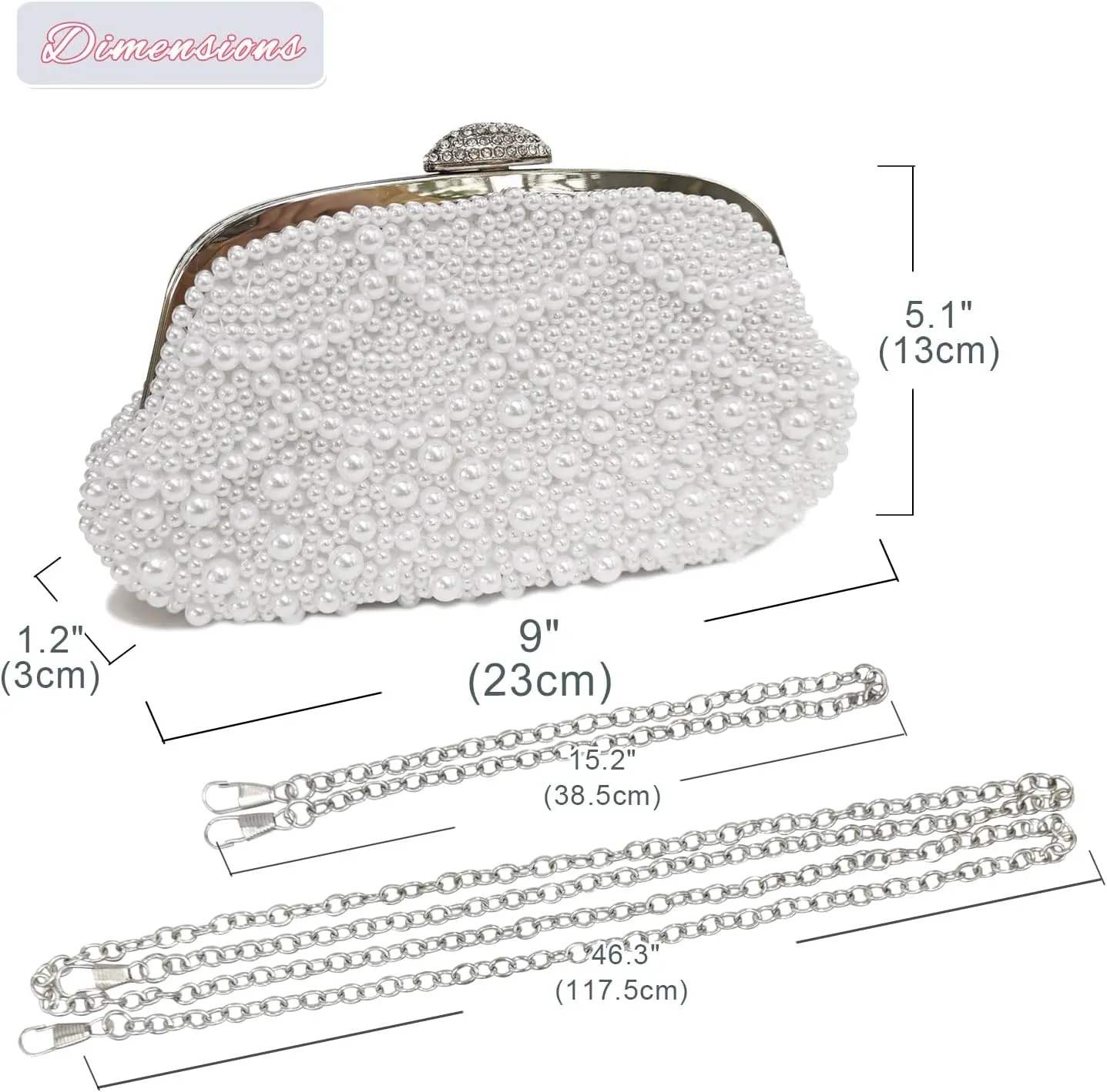 Aovtero Pearl Clutch Bride Bag Purse Women Wedding Prom Evening Bags Formal Full Beaded Handbag with Chain