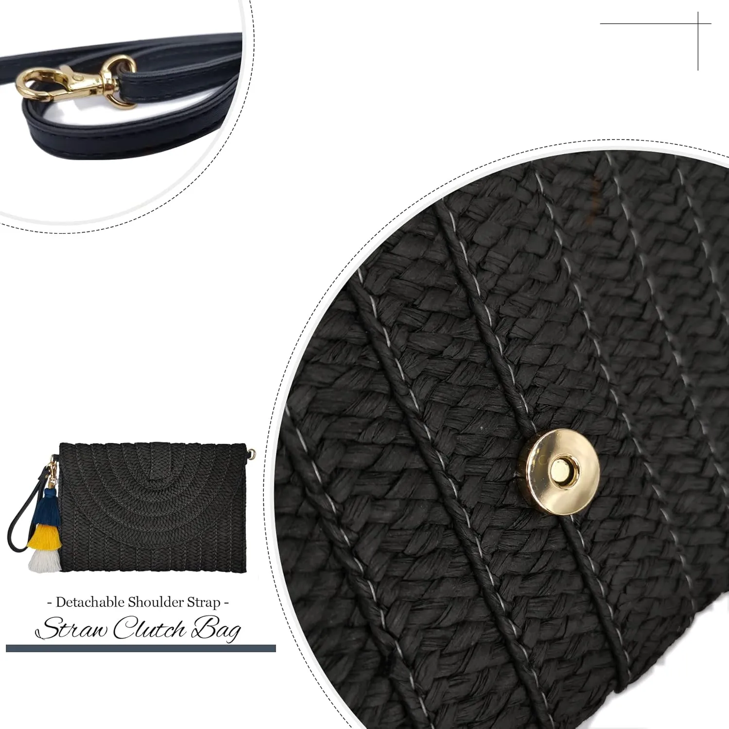 Aovtero Straw Clutch Purse Women Crossbody Bag Summer Beach Shoulder Bags Envelope Wallet Handbags