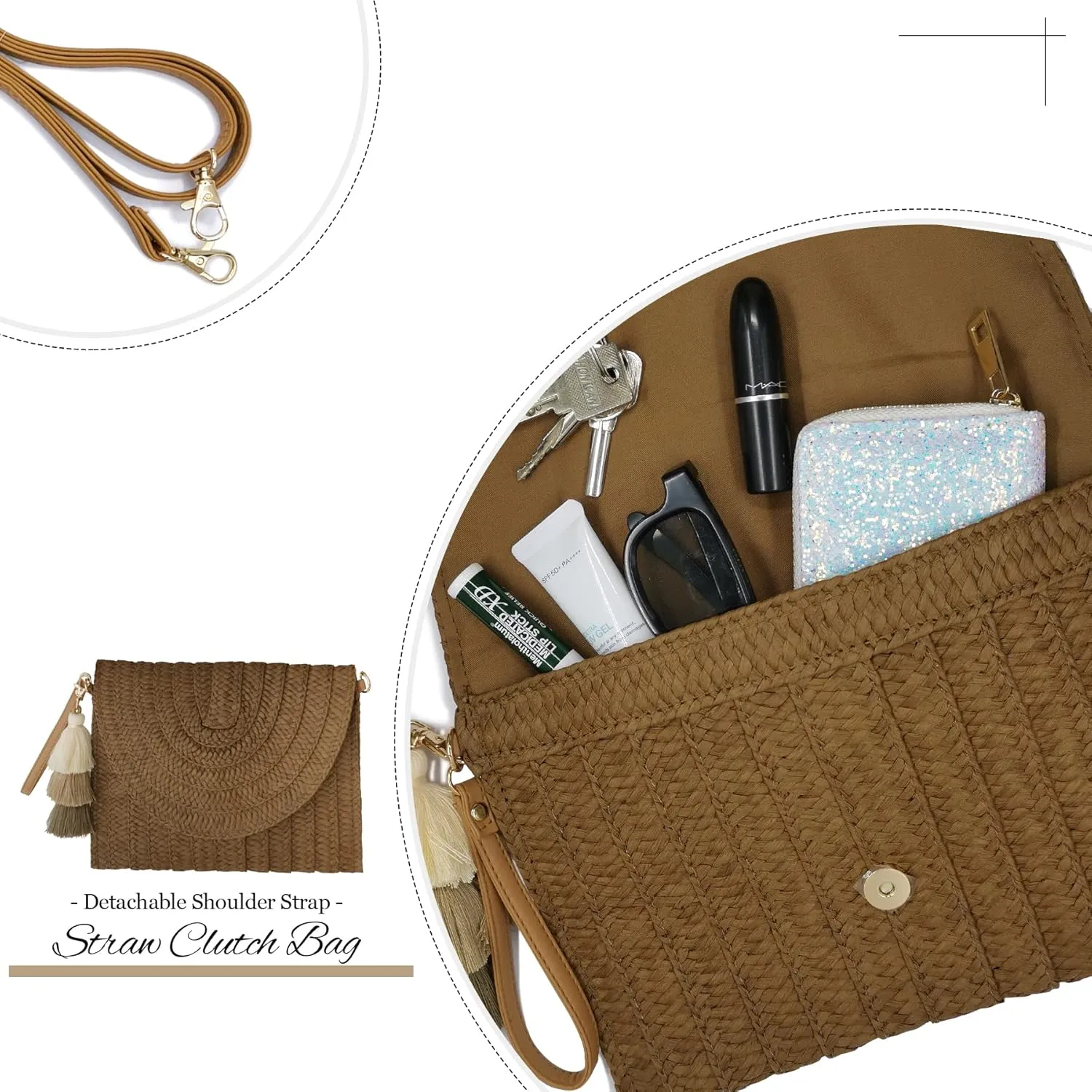 Aovtero Straw Clutch Purse Women Crossbody Bag Summer Beach Shoulder Bags Envelope Wallet Handbags