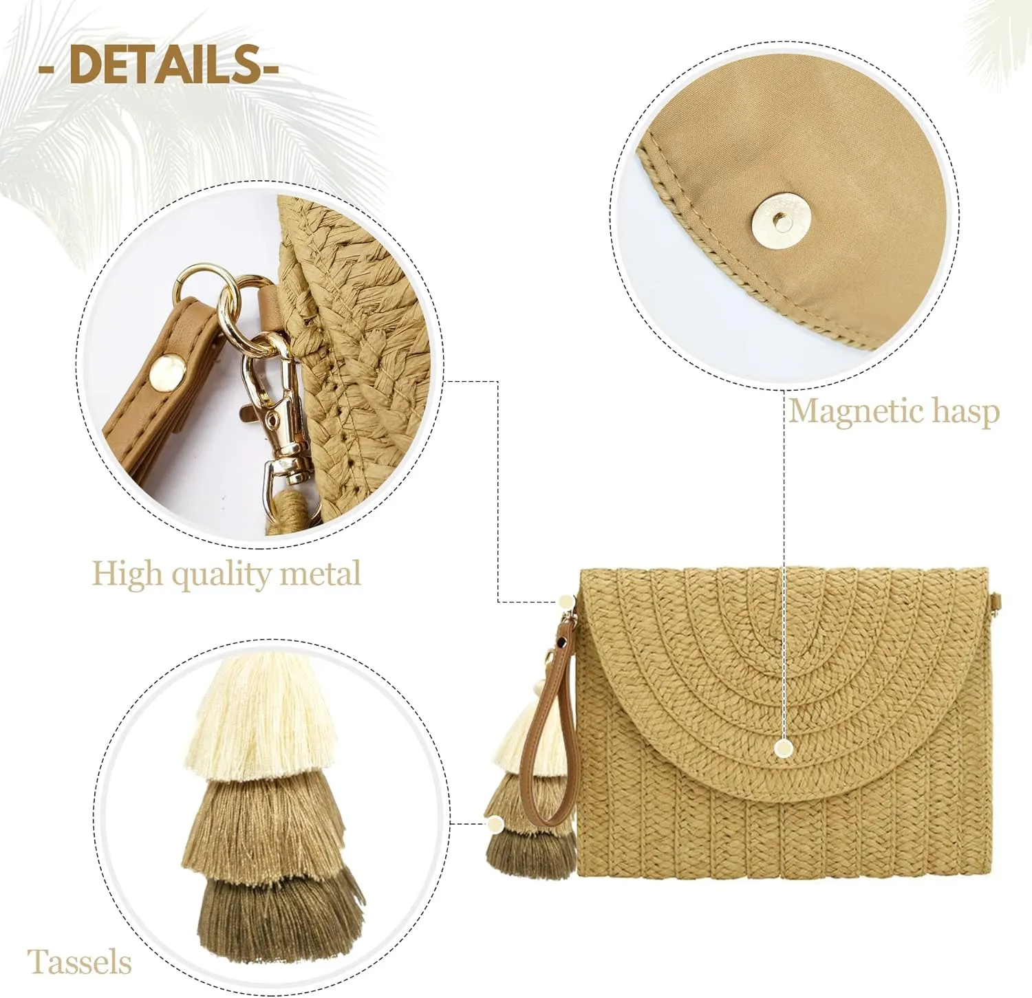Aovtero Straw Clutch Purse Women Crossbody Bag Summer Beach Shoulder Bags Envelope Wallet Handbags