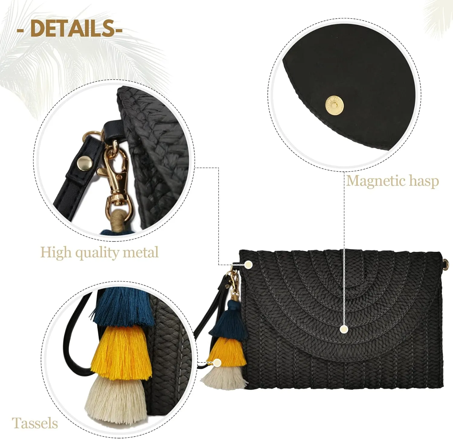 Aovtero Straw Clutch Purse Women Crossbody Bag Summer Beach Shoulder Bags Envelope Wallet Handbags