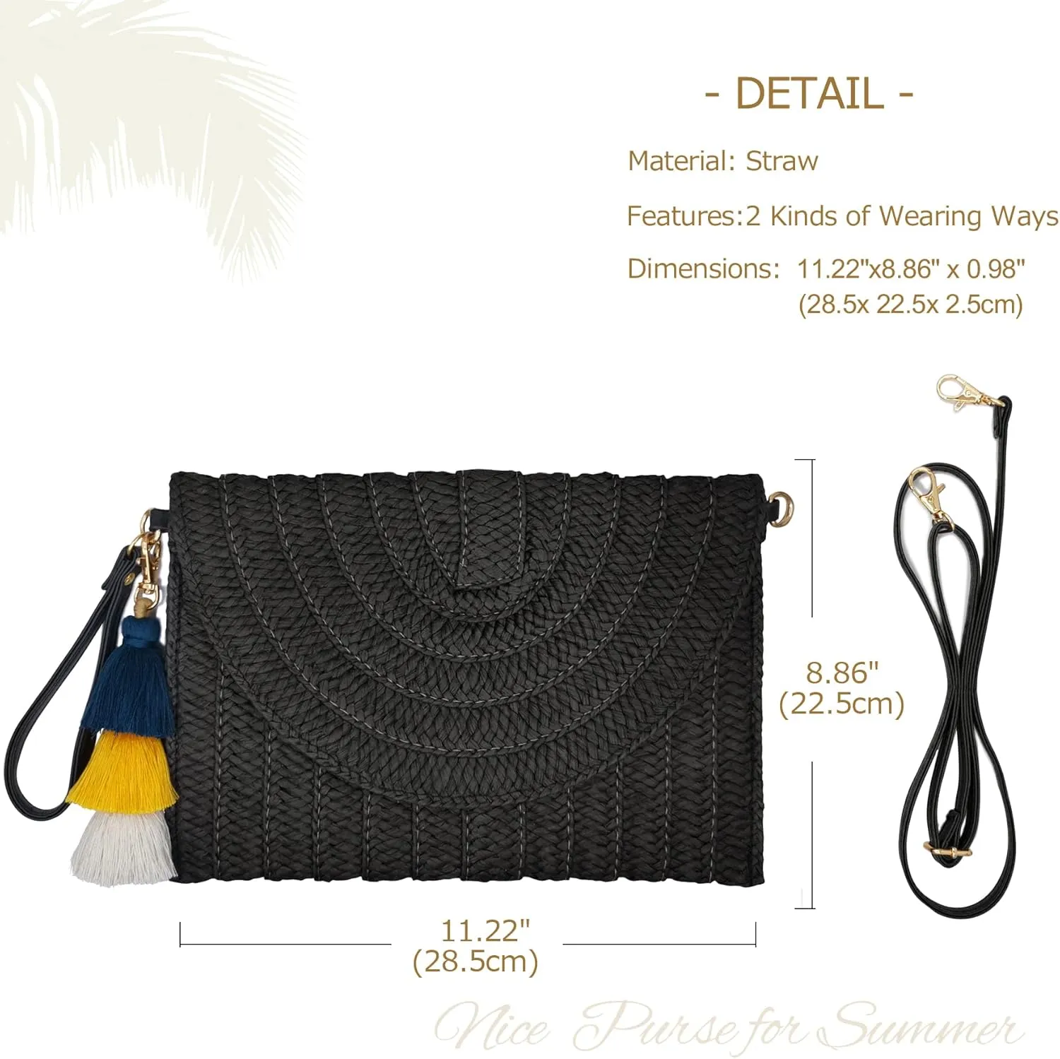 Aovtero Straw Clutch Purse Women Crossbody Bag Summer Beach Shoulder Bags Envelope Wallet Handbags
