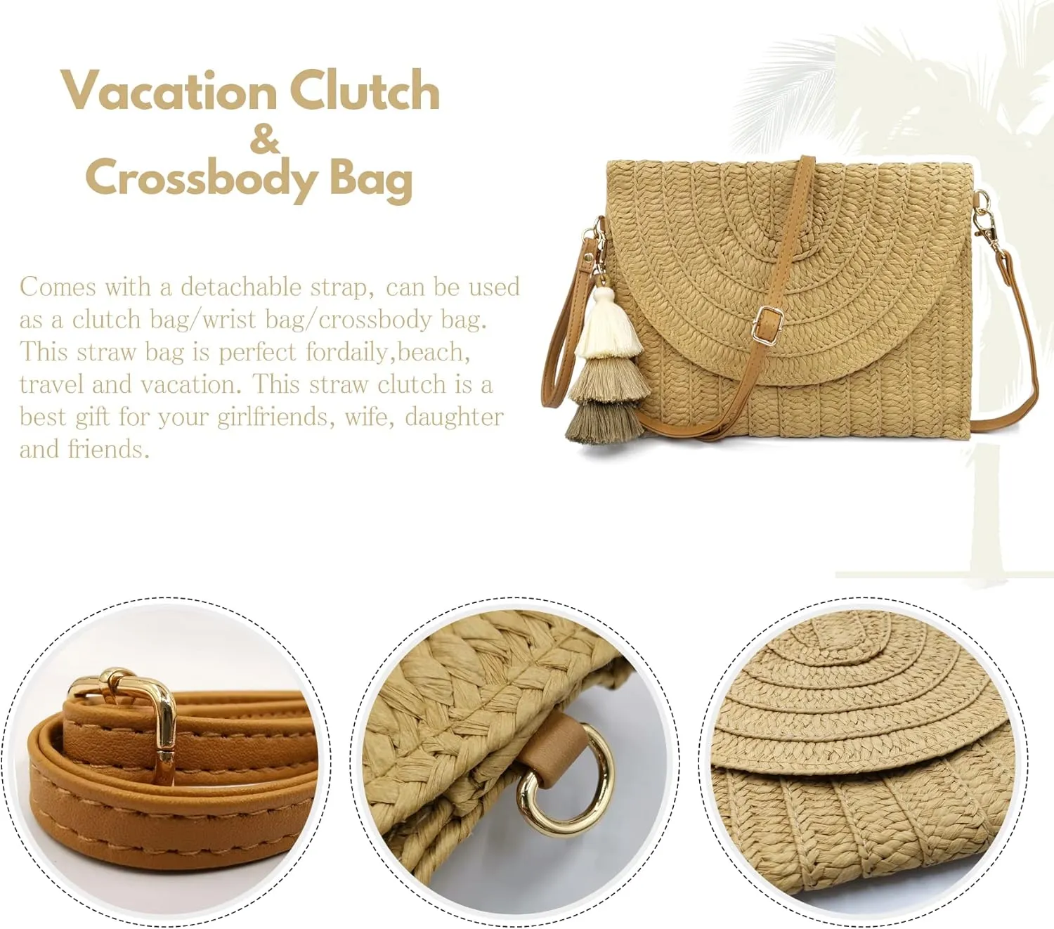 Aovtero Straw Clutch Purse Women Crossbody Bag Summer Beach Shoulder Bags Envelope Wallet Handbags