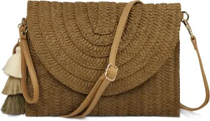 Aovtero Straw Clutch Purse Women Crossbody Bag Summer Beach Shoulder Bags Envelope Wallet Handbags