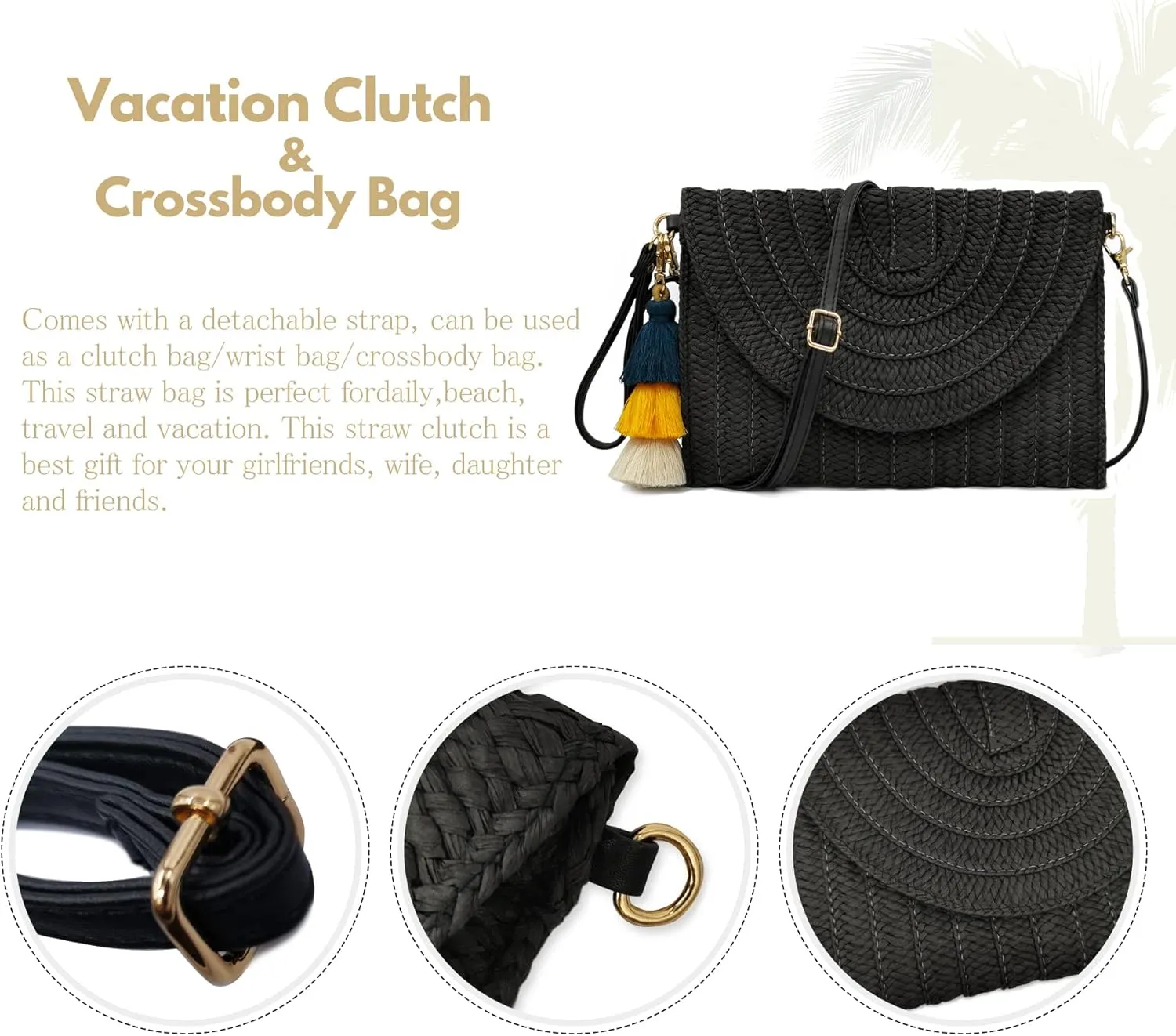 Aovtero Straw Clutch Purse Women Crossbody Bag Summer Beach Shoulder Bags Envelope Wallet Handbags