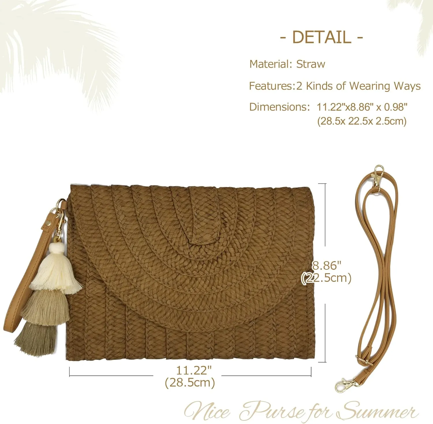 Aovtero Straw Clutch Purse Women Crossbody Bag Summer Beach Shoulder Bags Envelope Wallet Handbags