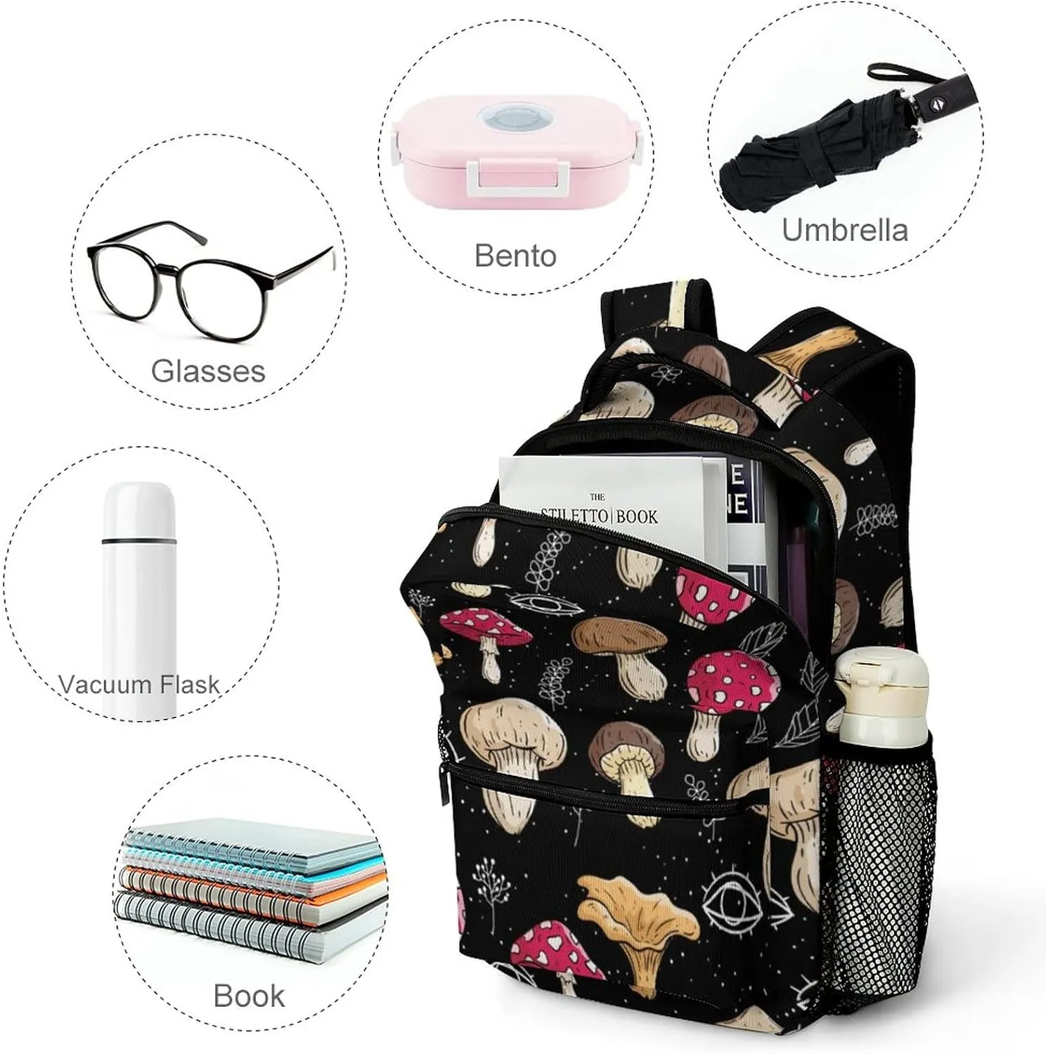 Aparajita Retro Mushrooms School Backpack Gifts Fashion Travel Laptop Backpack for Men Women Teenagers Children