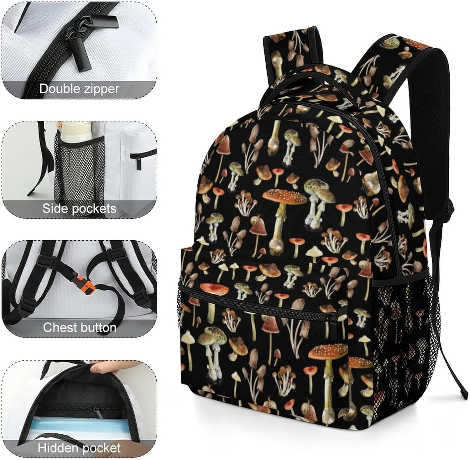Aparajita Vintage Mushroom Collage School Backpack Gifts Fashion Travel Laptop Backpack for Men Women Teenagers Children