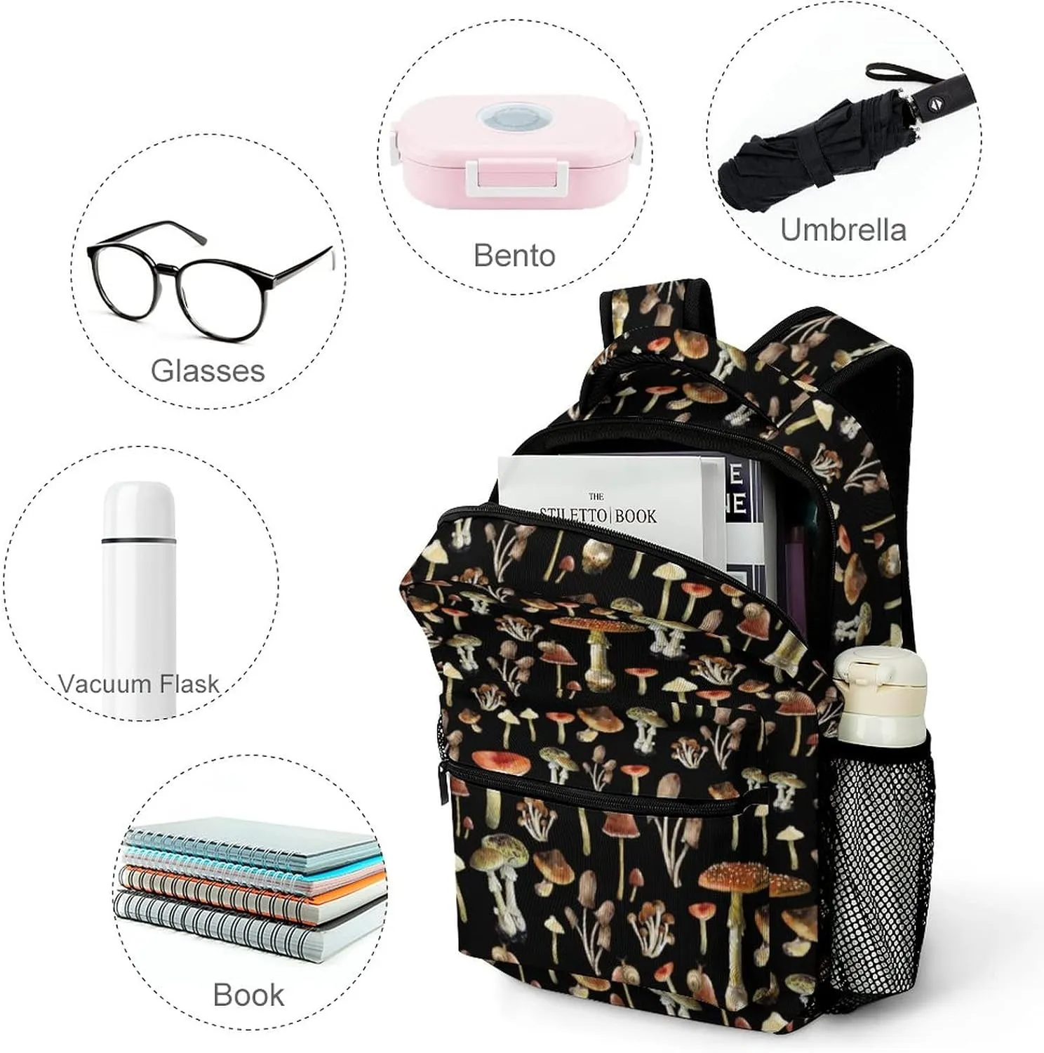 Aparajita Vintage Mushroom Collage School Backpack Gifts Fashion Travel Laptop Backpack for Men Women Teenagers Children