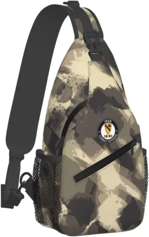 Army 1st Cavalry Division Iraq Combat Veteran Sling Bag for Men, Small Crossbody Sling Bags, Mini Water Resistant Shoulder Daypack for Travel, Anti Thief Chest Bag for Hiking