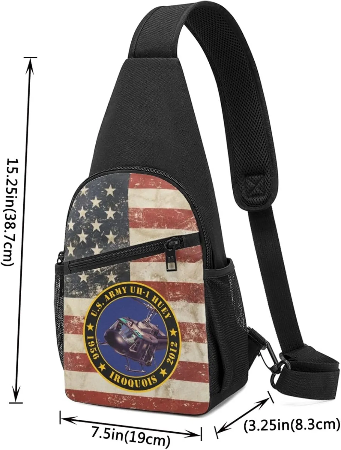 Army UH-1 Huey Tribute Sling Bag Crossbody Backpack Shoulder Casual Daypack Bags for Men