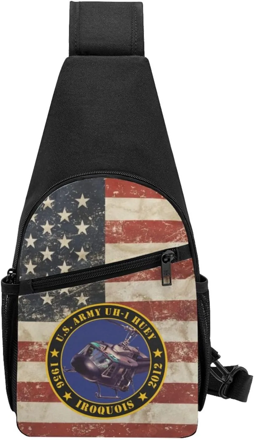 Army UH-1 Huey Tribute Sling Bag Crossbody Backpack Shoulder Casual Daypack Bags for Men