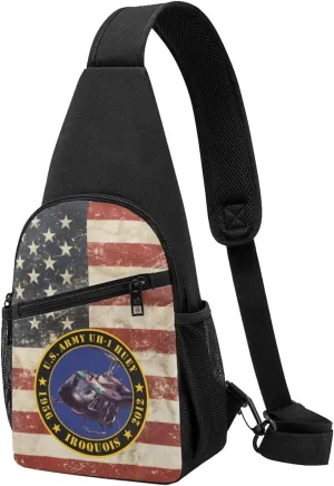 Army UH-1 Huey Tribute Sling Bag Crossbody Backpack Shoulder Casual Daypack Bags for Men