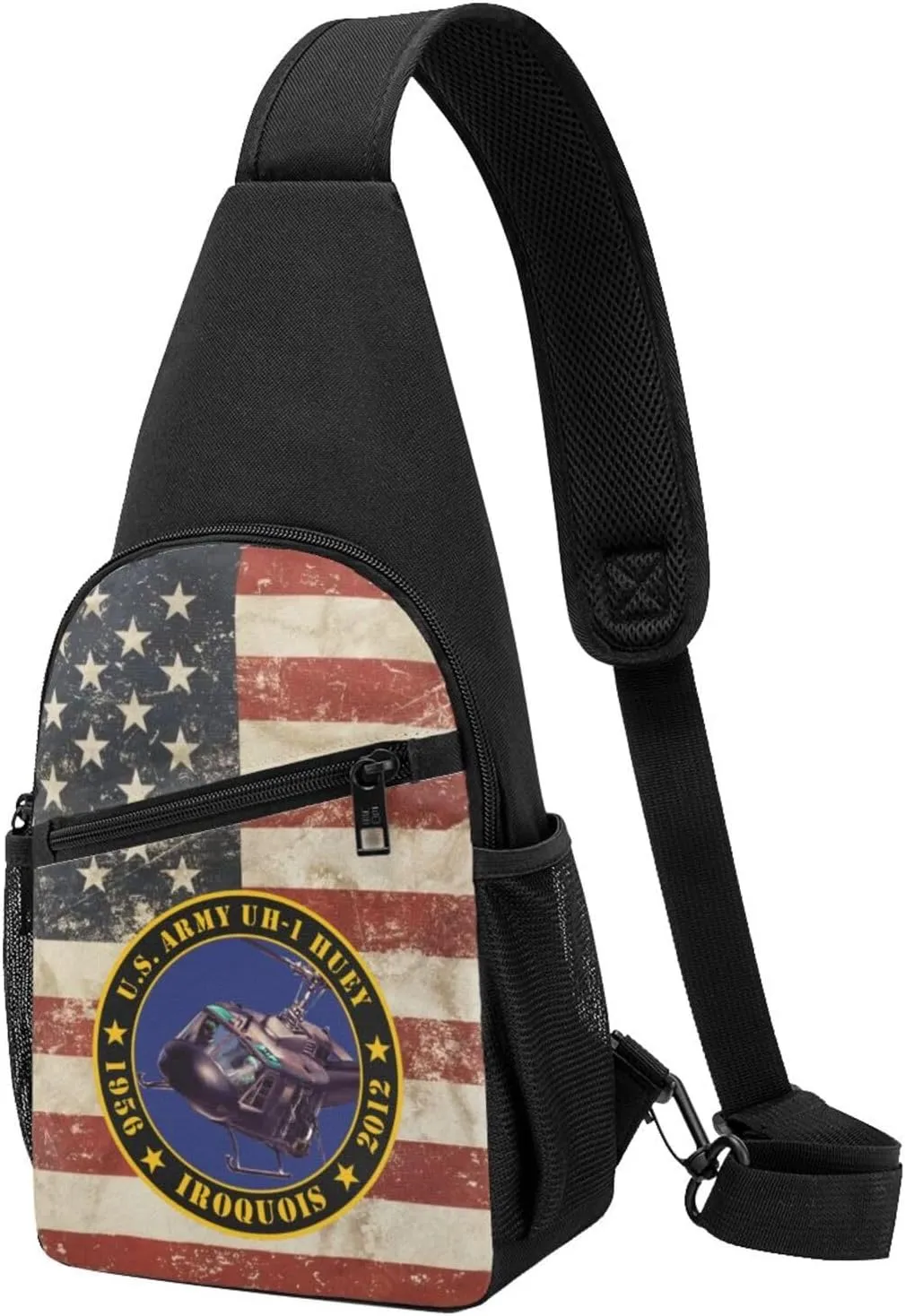 Army UH-1 Huey Tribute Sling Bag Crossbody Backpack Shoulder Casual Daypack Bags for Men