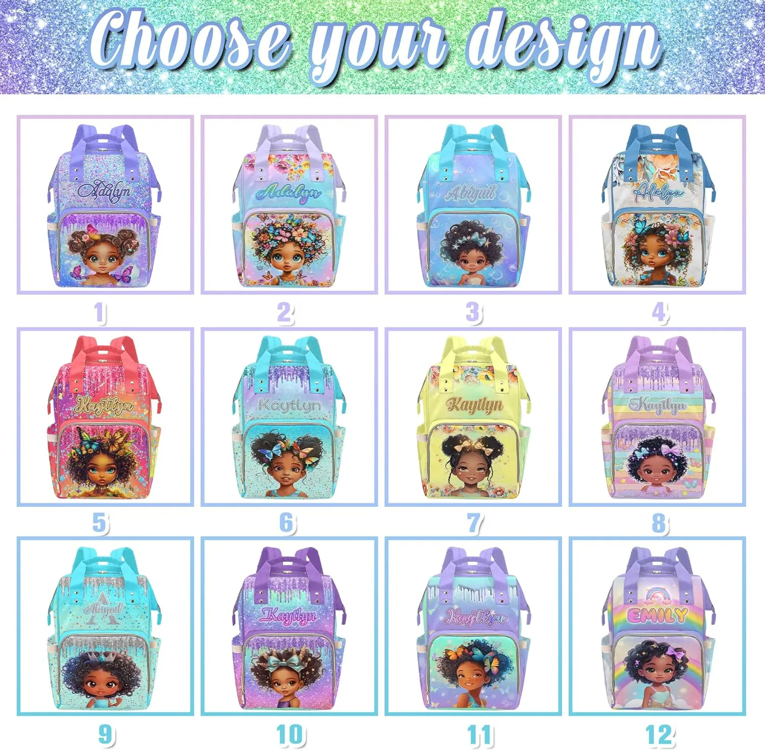 Artsadd Personalized Diaper Bag Backpack with Name Custom Princess Backpack Travel Outdoor Mommy Bag Customized Gift for Women Men Nursing Bags Gift for New Mom Dad Mother's Father's Day Gift