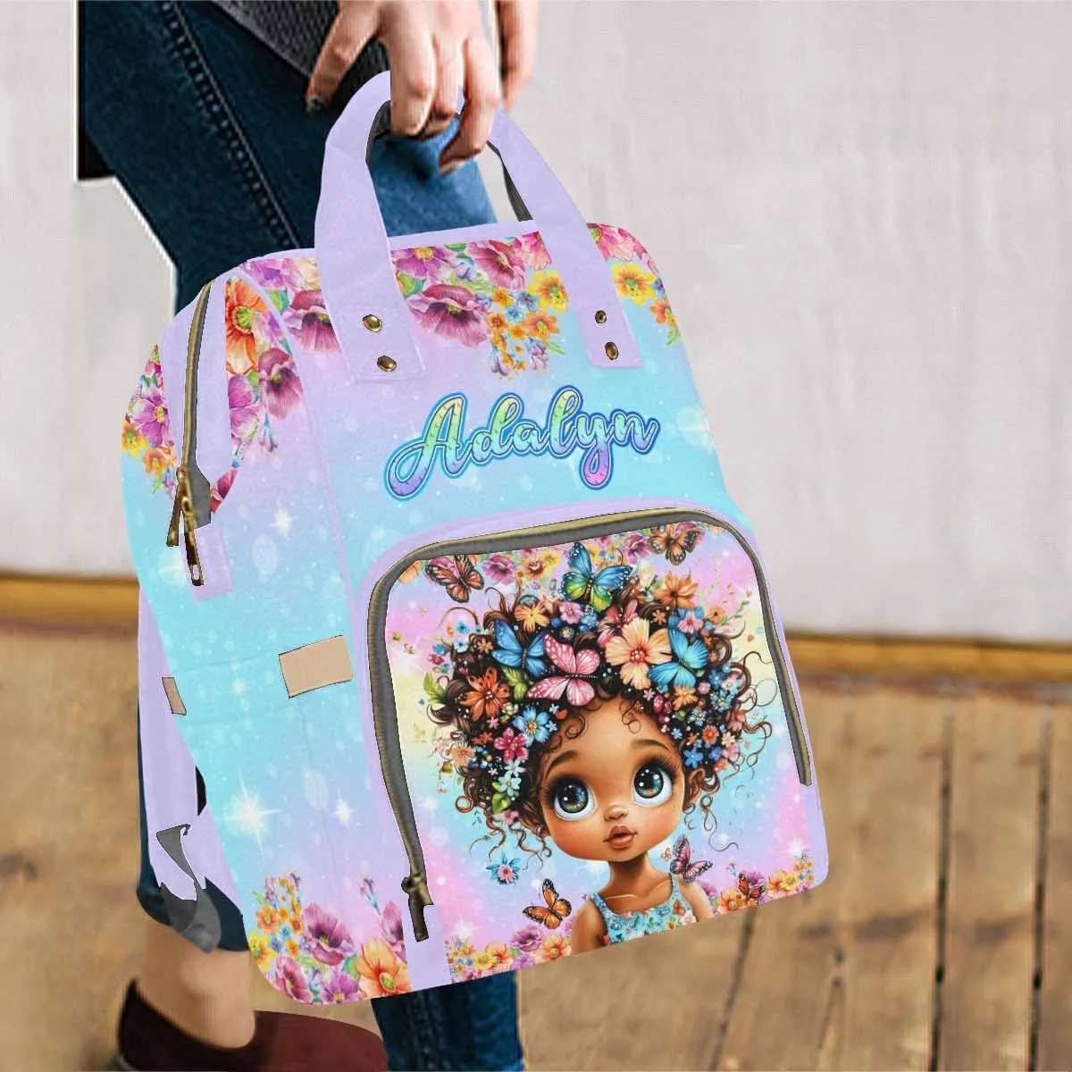 Artsadd Personalized Diaper Bag Backpack with Name Custom Princess Backpack Travel Outdoor Mommy Bag Customized Gift for Women Men Nursing Bags Gift for New Mom Dad Mother's Father's Day Gift
