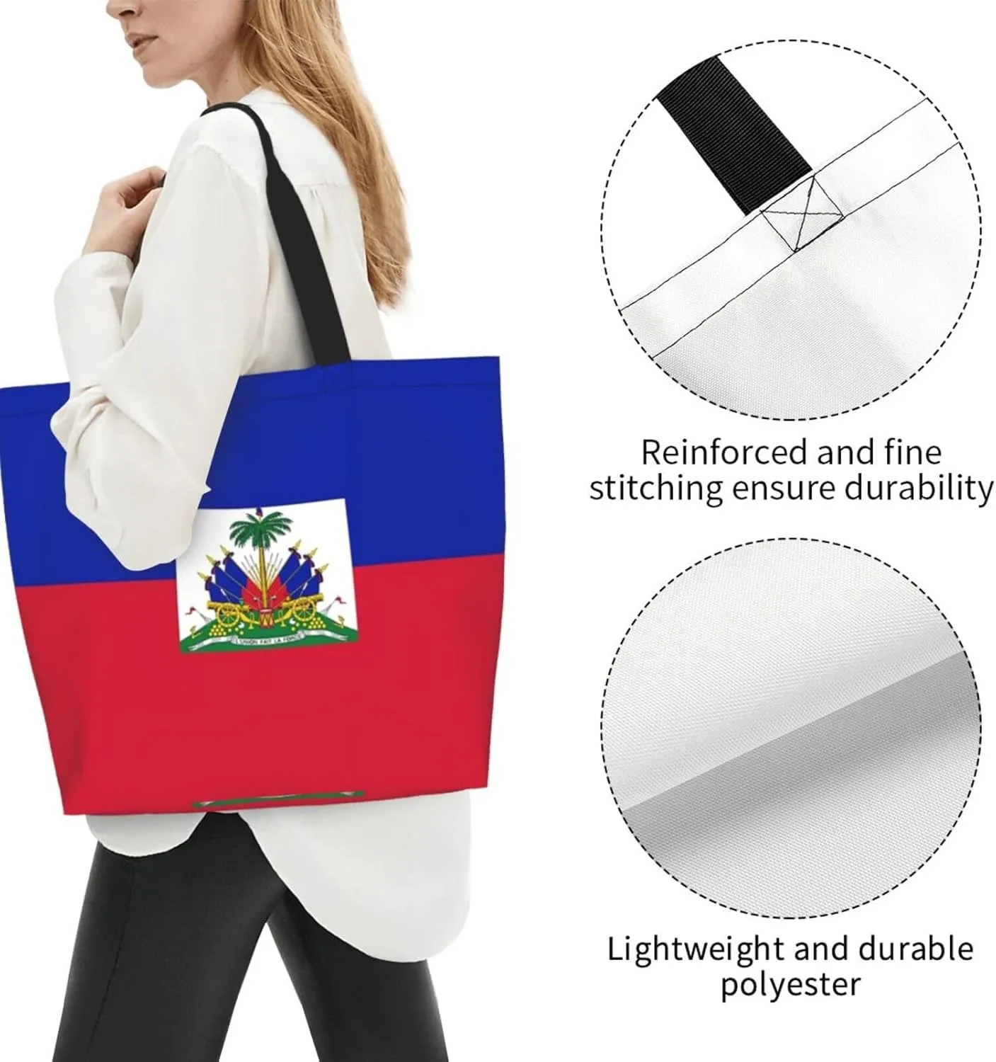 ASYG Cute Flag Tote Bag Large Women Casual Shoulder Bag Handbag Reusable Patriotic Shopping Grocery Bag