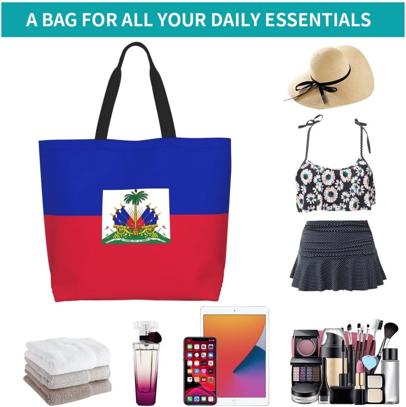 ASYG Cute Flag Tote Bag Large Women Casual Shoulder Bag Handbag Reusable Patriotic Shopping Grocery Bag
