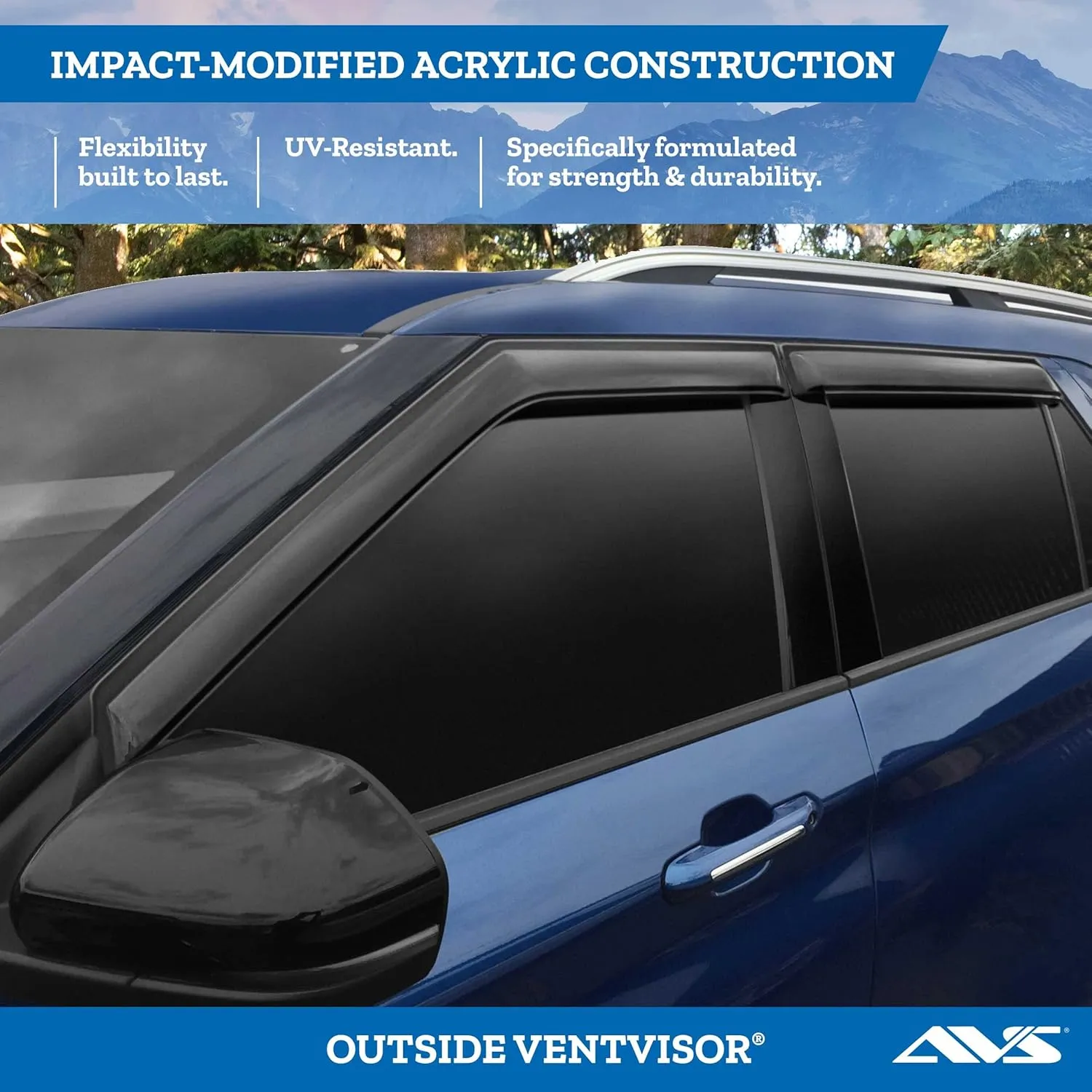 Auto Ventshade [AVS] Outside Mount Rain Guards For 2019 - 2025 Chevrolet Silverado - GMC Sierra 1500 Double Cab | Window Vent Visors, 4 pcs. - Chrome | 684804