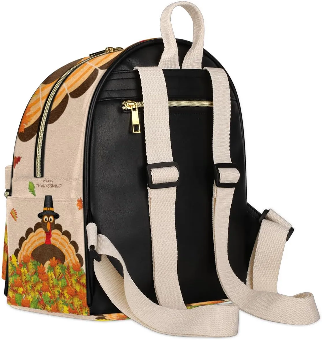 Autumn Thanksgiving Turkey Mini Backpack Purse for Women Teen Girls, Fall Leaves Leather Small Backpack Lightweight Casual Travel Daypacks Shoulder Bag for Fashion