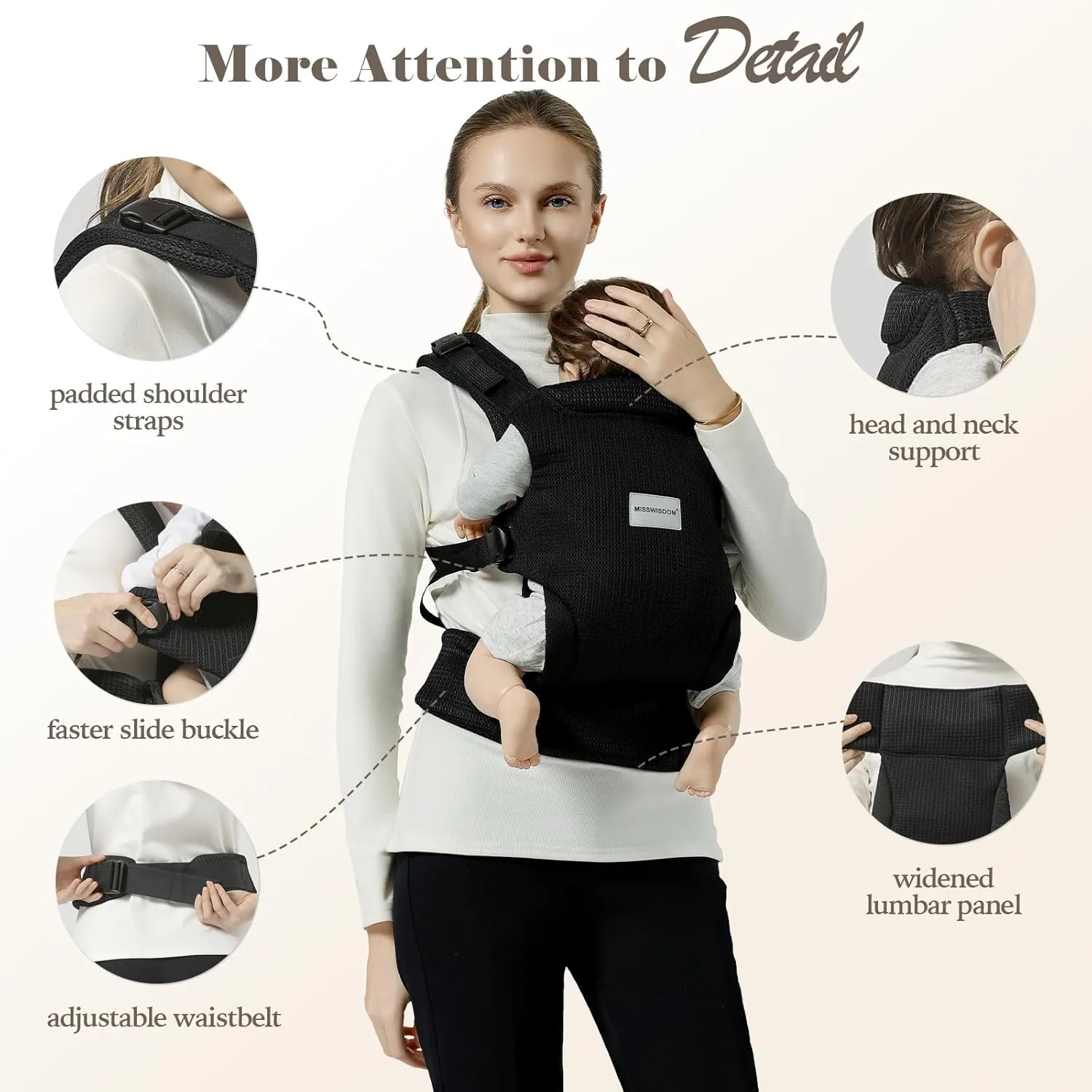 Baby Carrier Newborn to Toddler, Easy Adjustable Toddler Carrier for 7-30lbs, Baby Holder Newborn Wrap Carrier, Breathable Mesh Fabric Infant Kangaroo Carrier with Lumbar Support, Black
